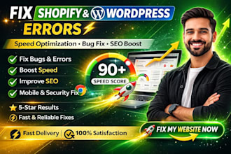 fix website errors bugs and speed optimization for shopify wordpress