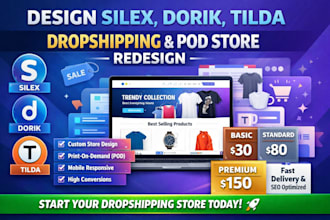 design silex dropshipping website dorik tilda pod bubble landing page redesign