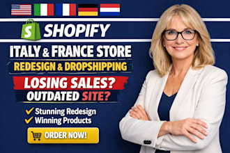 build italy france shopify website redesign german  dropshipping store