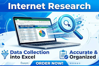 do internet research and collect data into excel