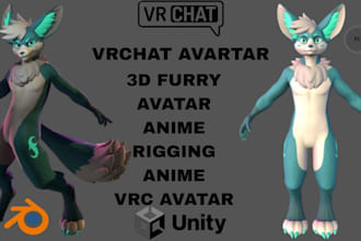 create custom furry vrchat avatar, furry vrc model with full facial expressions