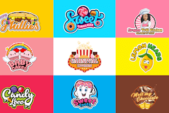 design eye catching candy, lollipop, sweets shop, and dessert logo