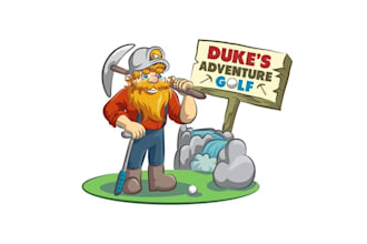 create a mining mascot logo for a miniature golf course