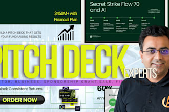 write, design investor pitch deck as powerpoint presentation, market research