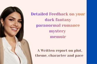 developmental edit and edit your dark fantasy, paranormal romance,memoir,mystery