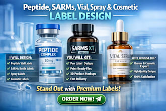 design peptide sarms vial, spray, and cosmetic label design