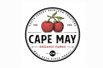 design super organic heirloom logo with tomato culture farm
