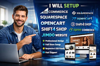 setup bigcommerce squarespace opencart shift4shop spree commerce jimdo website