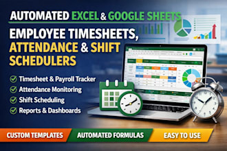 create automated excel google sheets employee timesheets, attendance shift