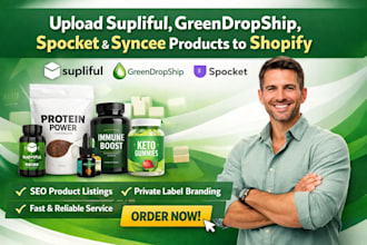upload supliful greendropship spocket syncee products label design to shopify