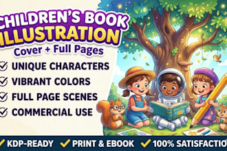 do children story book illustration, cartoon kids story book illustration