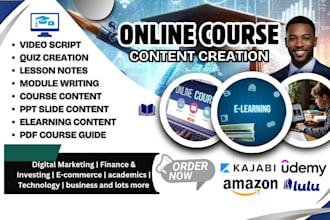 create online course content, modules, lessons, course curriculum and ppt slides