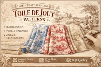 design seamless toile de jouy pattern for textile, fabric and wallpaper