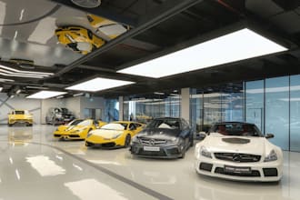 create 3d car showroom, auto dealership, service center design