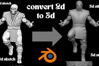 convert 2d to 3d character model 2d sketch to 3d miniature stl file 3d printing