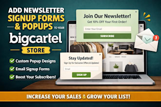 add newsletter signup forms popups to your big cartel store