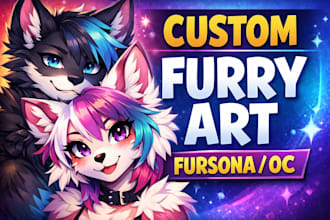 draw custom furry art, fursona, furry pfp, anthro character or furry oc