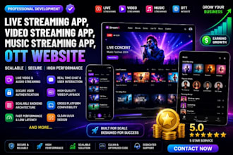 live streaming app, video streaming app, music streaming app, ott website