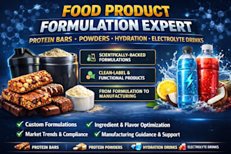formulate food product, protein bars, powder, hydration drink, electrolyte drink