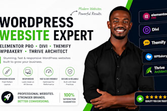wordpress website on elementor pro, divi, themify, wpbakery, thrive archictect
