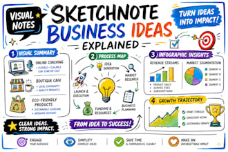 create hand drawn sketchnotes, doodle infographics, visual summaries process map