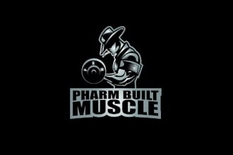 create a badass ripped logo with out dude curling weights