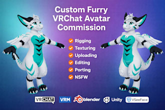 rig and edit unity vrchat furry avatar nsfw commission 3d vtuber model
