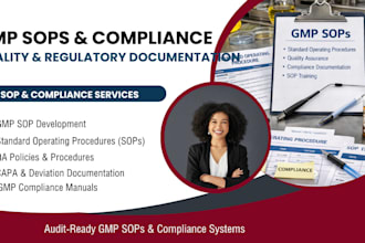 write gmp sops and compliance documents for fda, iso and who