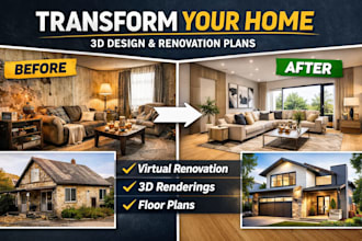 do your house with modern renovation, facade design and realistic 3d rendering
