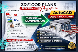 redraw residential and commercial set of construction drawing for city permit