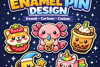 design cute custom enamel pin, kawaii, cartoon, and aesthetic pin design