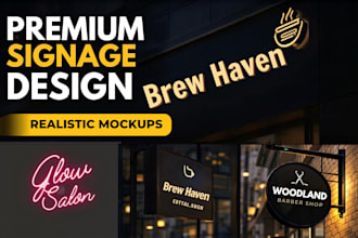 design premium 3d signage and storefront signboard mockups