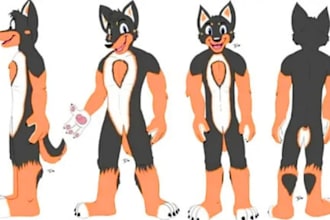 design a detailed anthro and fursuit reference sheet