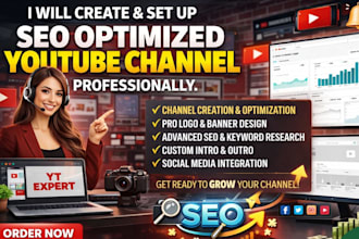create and set up seo optimized youtube channel professionally