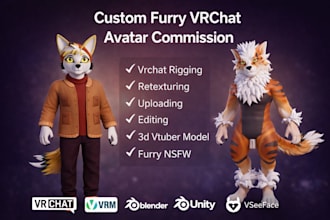 do quality 3d furry vtuber model with full body tracking, anime vrchat avatar