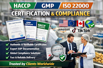 provide haccp, gmp, iso 22000 food safety certification and full documentation