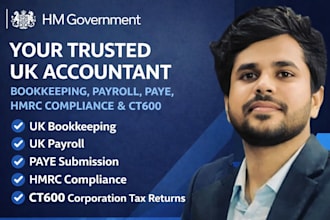be your UK accountant for bookkeeping, payroll, paye, hmrc compliance and ct600