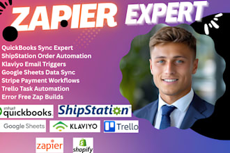 zapier expert quickbook shipstation shopify googlesheet klaviyo stripe trello