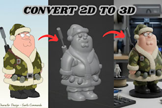 convert 2d to 3d model, mascot figurine image to 3d stl file for 3d printing