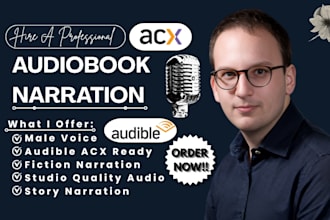 narrate fiction novel, male voice over for ads and elearning, acx book narrator