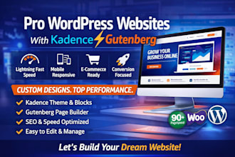 design wordpress website with kadence, kadence blocks, kadence pro, gutenberg