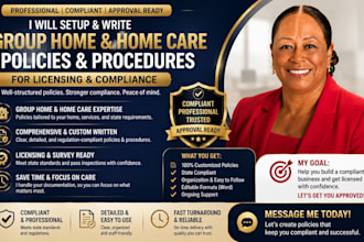 setup and write group home, home care policy and procedure, license application