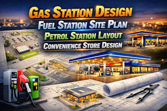 gas station design, station site plan, petrol station layout, convenience store