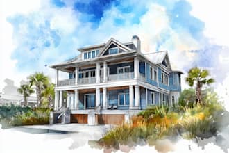 watercolor paint a house portrait