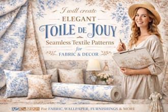 create elegant toile de jouy seamless textile pattern for fabric and decor