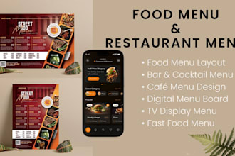 design a modern restaurant menu, cafe menu, bar menu, bar price list that sells