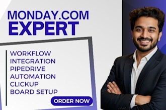 set up monday crm, monday com, project management and monday automation clickup
