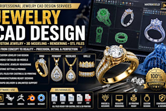 do jewelry cad design in rhino, custom jewelry 3d model and realistic rendering