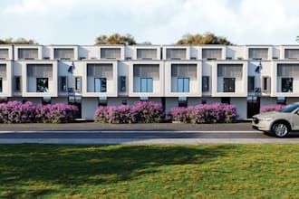 creation of 3dresidential zone,row houses,urban housing,cgi elevated view render