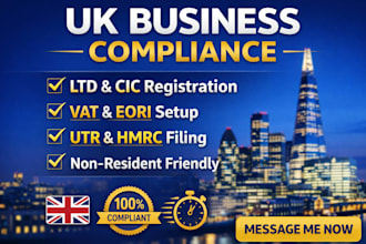 do UK ltd company registration, vat, cic, eori, and utr compliance